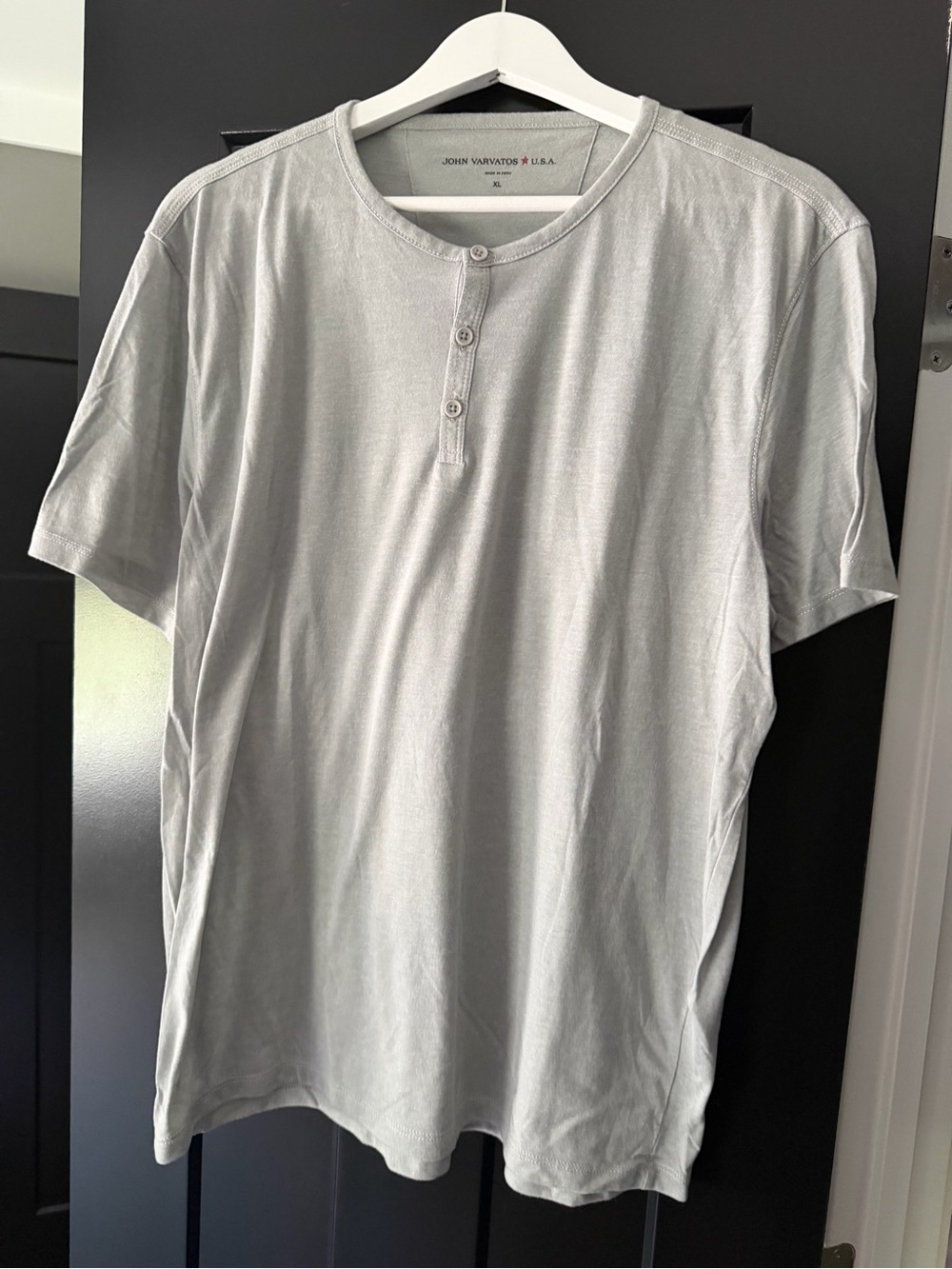 John Varvatos Silver-Grey Henley Short Sleeve Tee